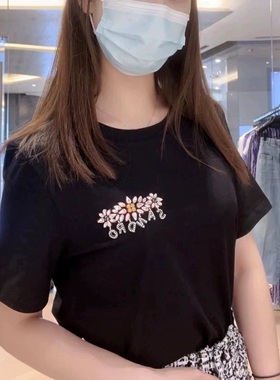 maSandeIOR2023夏季新款女装时尚水钻黑针织短袖T恤衫SFPTS01284