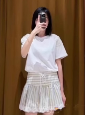 maSande2025夏季新款女装气质时尚拼纱钻饰宽松白T恤SFPTS01581
