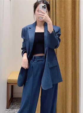 maSande2025秋冬新款法式条纹钻饰点缀短款时尚西装外套MFPVE0073