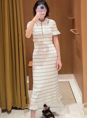 maSande2025春夏新款女装浅春系穿搭条纹长款针织连衣裙SFPRO0409