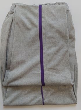 夏薄款紫杠灰色校裤浅灰色一条紫边校服裤子紫色一道杠学生运动裤