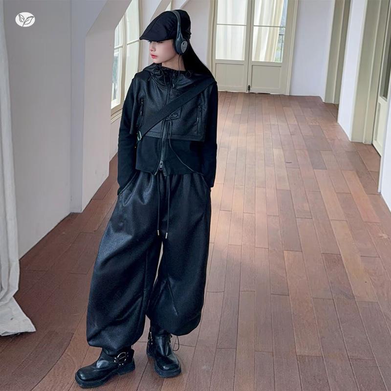 女童秋冬套装205款年新2中大儿童麂皮绒短款连帽外套哈伦裤两件套