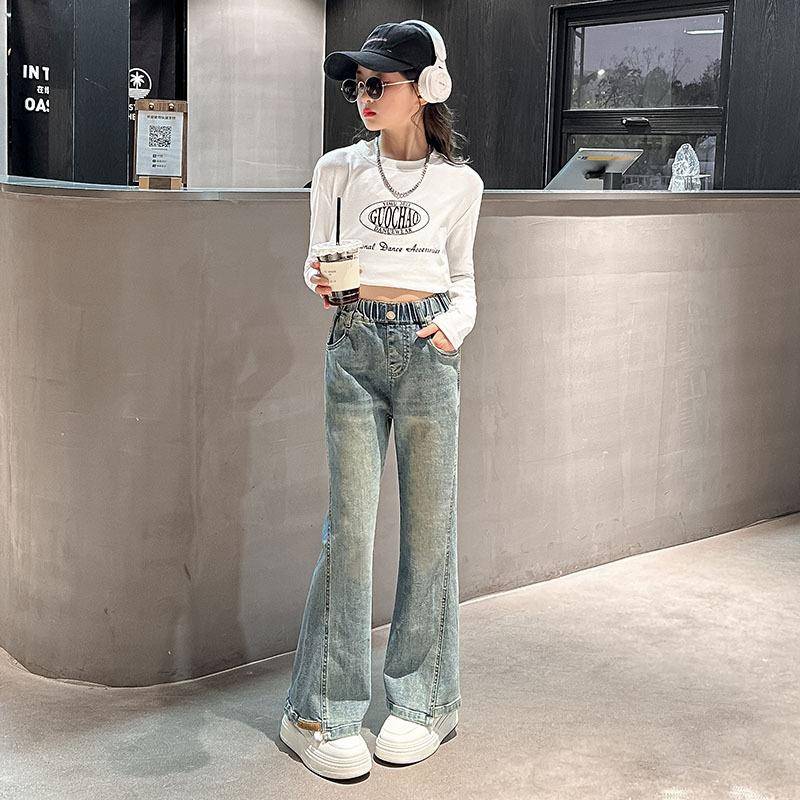 女童牛仔喇叭裤秋装025新款儿童装时显瘦裤髦子中大童加绒2长裤潮