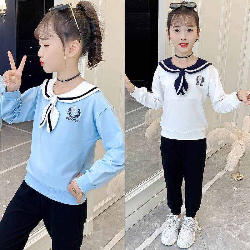 女童装新春秋装开学款校服运动弹力幼儿园小学季学院风海军风套装
