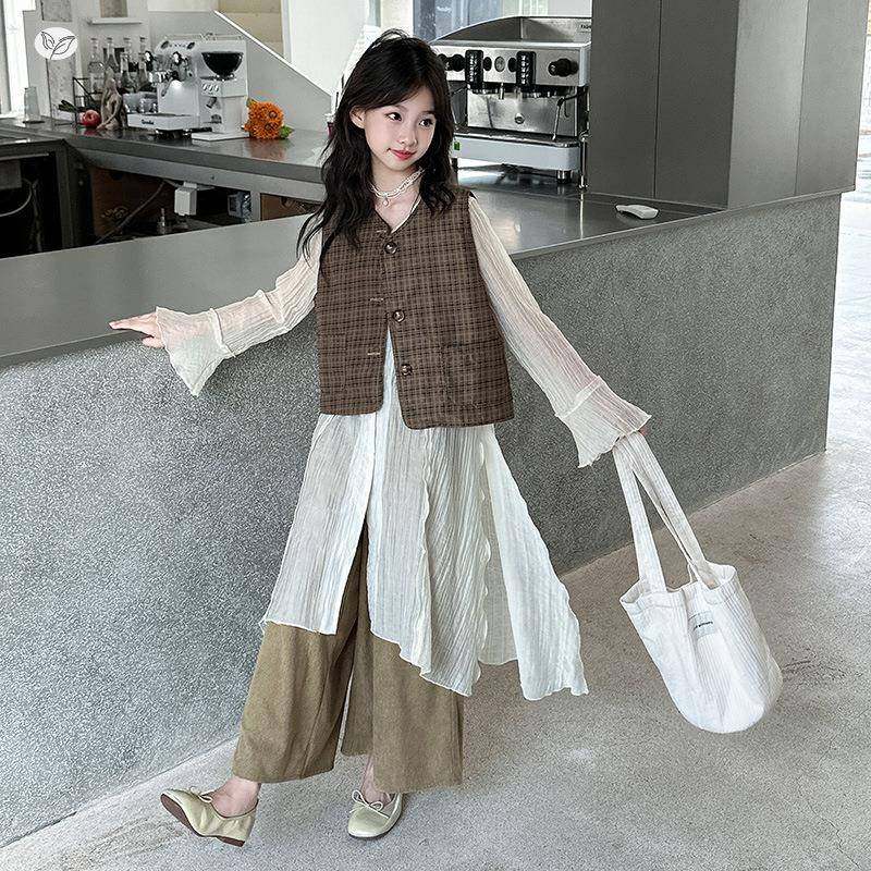 女连童2025年秋季新款马甲衣大裙叠穿阔腿裤三件套童春秋韩版长裙,童装/婴儿装/亲子装,儿童运动套装,淘宝优惠券,粉丝福利购,淘宝优惠卷