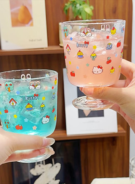 韩式ins风可爱kitty玻璃杯咖啡牛奶杯高脚杯果汁杯冷饮杯