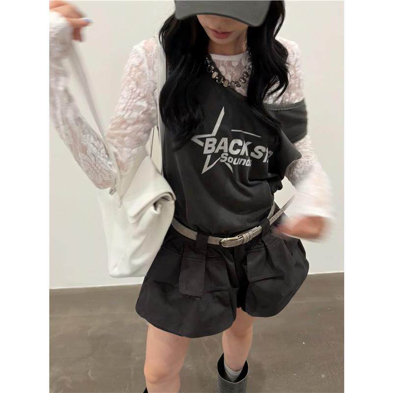 HELLOTANGO《摇滚唱片》夏季美式做旧炒色花边拼接休闲背心66490#