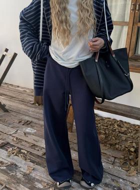 HELLOTANGO《比例魔法》松紧显瘦百搭直筒薄绒加厚休闲裤55767#