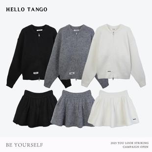 懵懂情书 8367 韩系保暖羊毛混纺针织开衫 套装 裙裤 HELLOTANGO