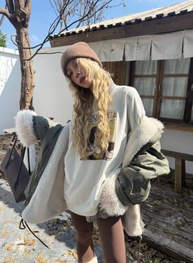 HELLOTANGO《公主日记》秋冬休闲卡通印花加绒加厚套头卫衣55762#