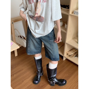 F100 小众设计洗水做旧百搭宽松牛仔中裤 牛仔一刻 HELLOTANGO