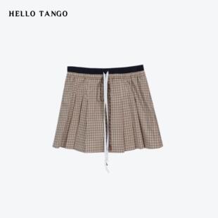 HELLOTANGO《秀场新锐》小众抽绳设计拼接撞色格子百褶短裙84871#
