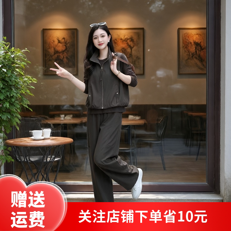 2026年轻妈妈慵懒风连帽卫衣套装女灰色阔腿裤两件套松弛感显高