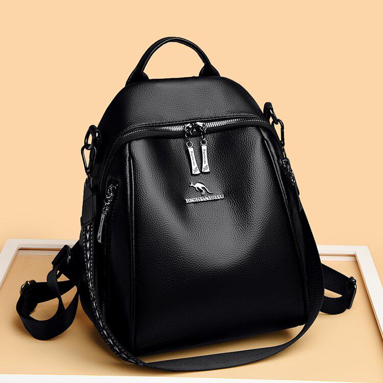 防水双肩背包2026新款真皮双肩包旅行时尚休闲女包大容量妈咪包