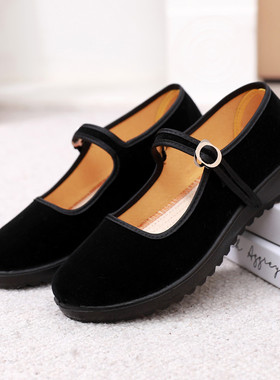 老北京布鞋女鞋平底单鞋上班鞋防滑酒店工作鞋软底跳舞妈妈鞋大码