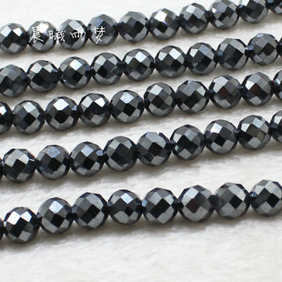 天然黑胆石圆珠 无磁切面黑胆石铁矿石散珠 DIY手工饰品配饰材料