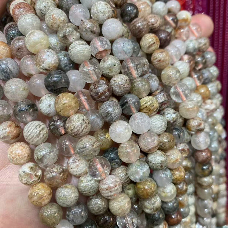 无加色 6-10mm天然奇石千层幽灵散珠光面圆珠手链diy饰品配饰材料