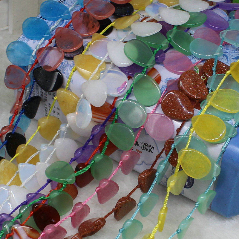 多款 天然绿东陵玉粉晶蛋白石西瓜晶水滴薄片13*18mm DIY材料配件