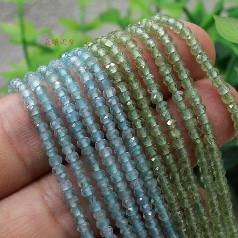2×3mm无忧化天然蓝磷辉算盘珠硬盘切面绿磷辉石散珠 diy配饰材料