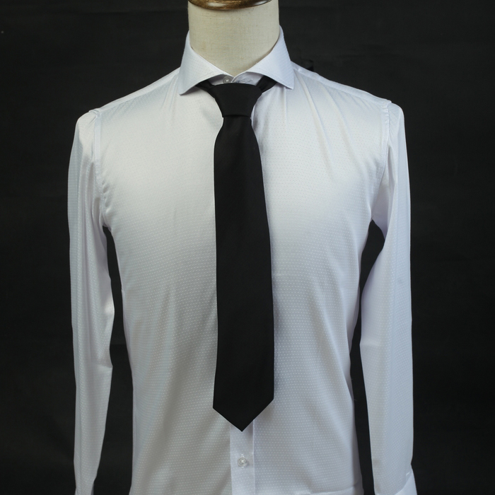 高端男商务修身衬衣英伦复古温莎一字领宽角领白色细点纹免烫衬衫