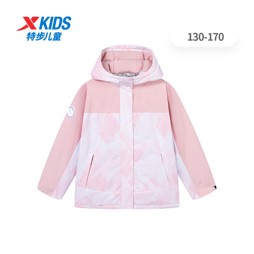 特步童装女大童羽绒服冬季新款滑雪服热反射科技外套