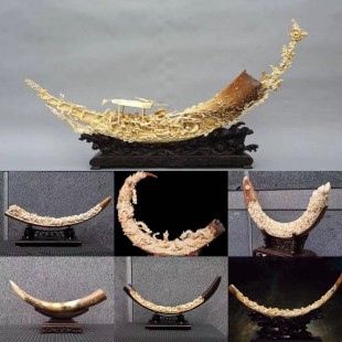 天然猛犸象牙摆件整根原牙对摆冰料猛犸牙雕摆件办公送礼镇宅文玩