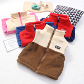 儿童秋冬摇粒绒保暖马甲男女童内外穿拼接拼色两面穿坎肩时尚 洋气