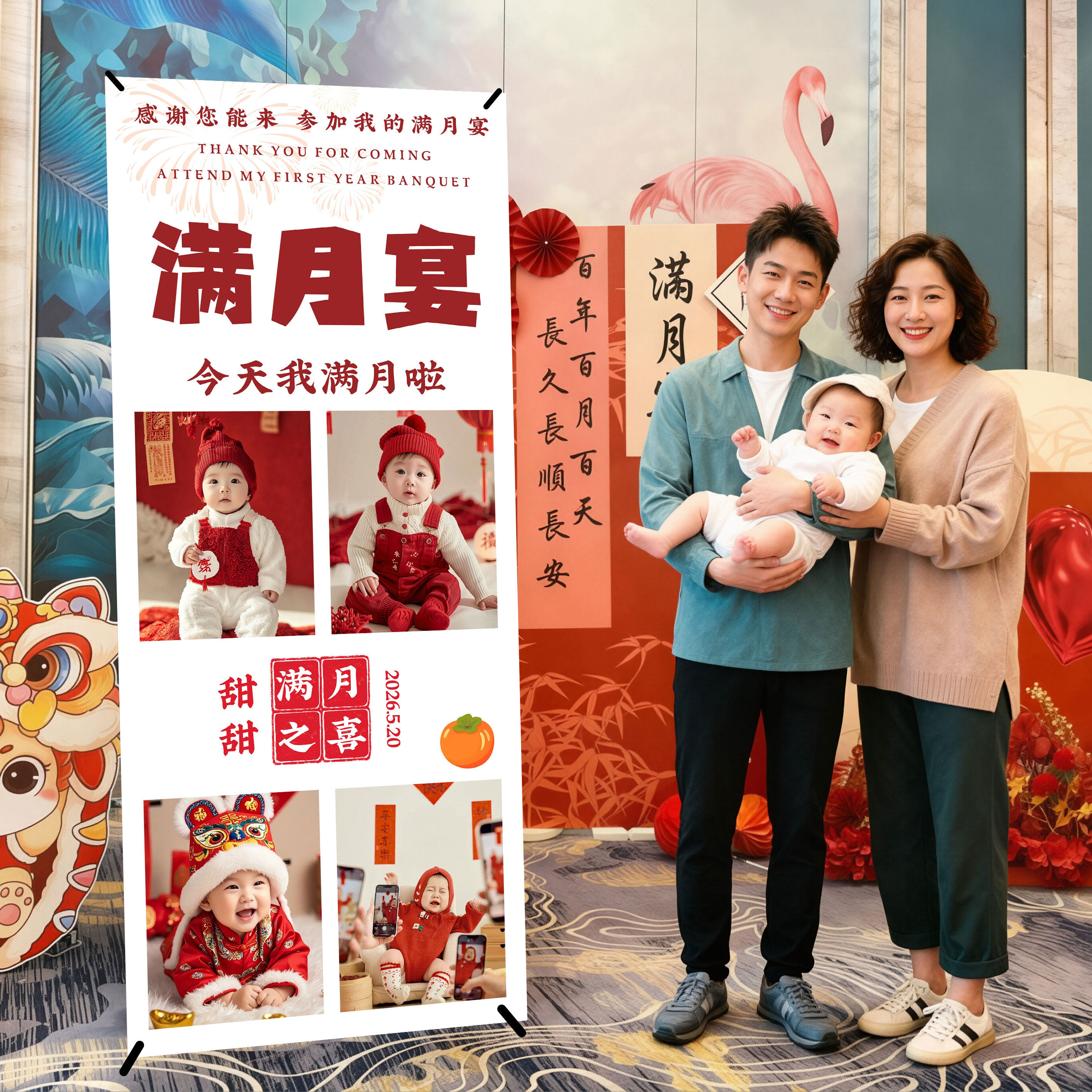 宝宝满月宴迎宾海报定制场景布置全套设计酒店门口广告展示架支架