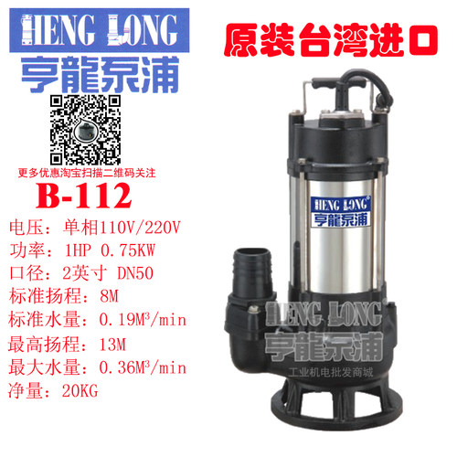 台湾楼房亨龙潜水泵B-112泵浦