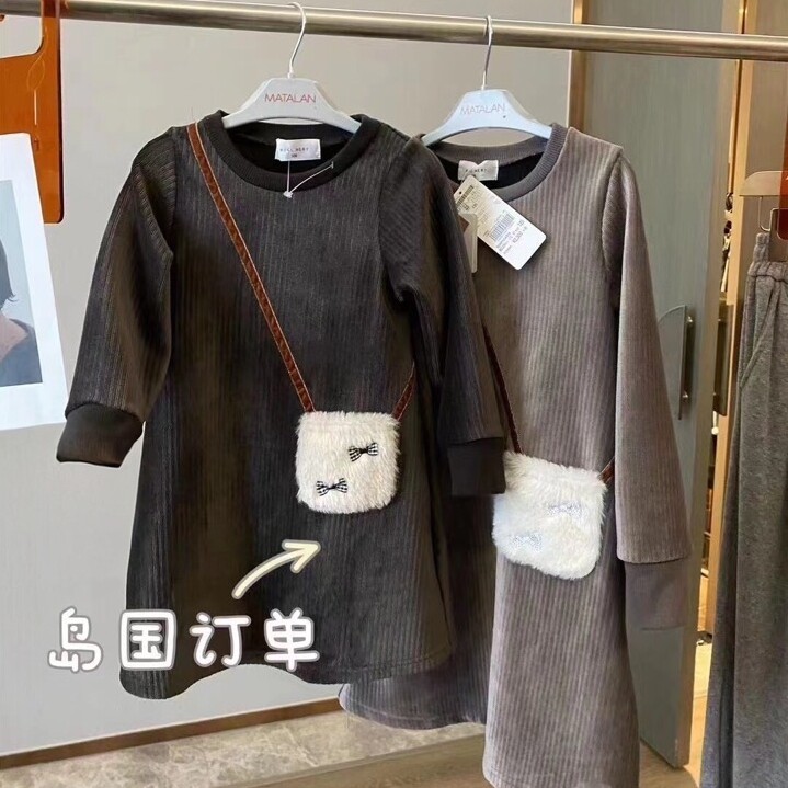日系原单圆领加厚长袖女童连衣裙