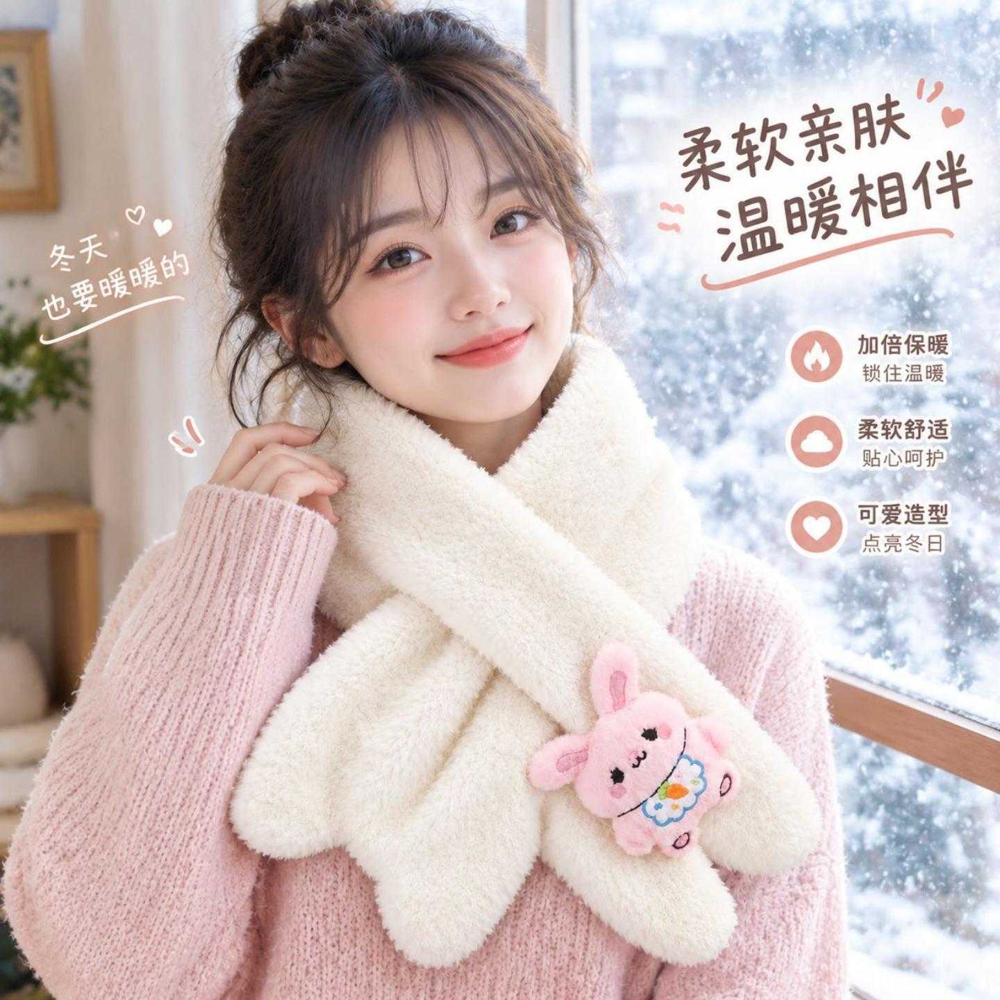 围巾女秋冬季2026新款可爱仿兔毛