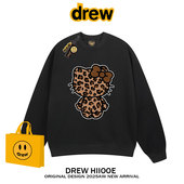 drew美式 潮牌豹纹Kitty猫圆领卫衣男女学生秋冬宽松情侣外套ins潮