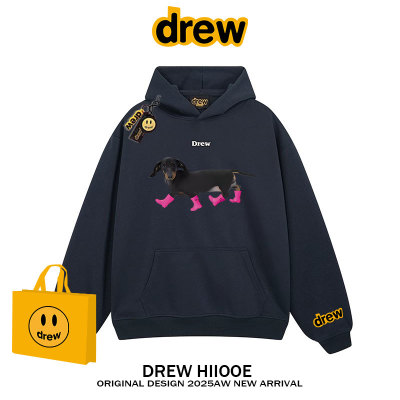 drew美式潮牌赵露思同款腊肠狗连帽卫衣男女宽松情侣秋冬加绒外套