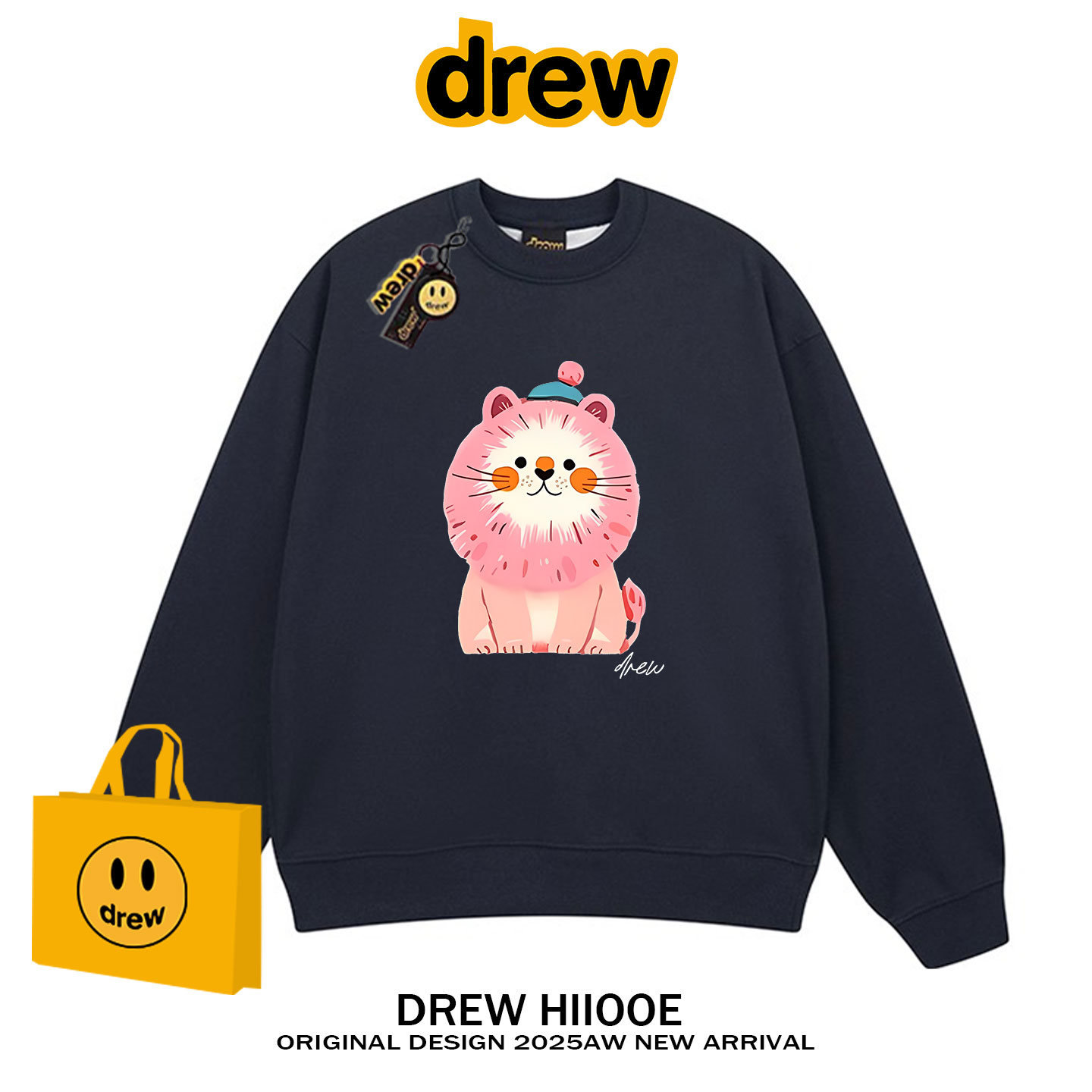 drew美式潮牌卡通狮子印花圆领卫衣男女秋冬休闲宽松情侣加绒上衣