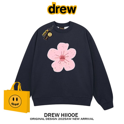 drew美式潮牌小雏菊花朵圆领卫衣男女秋冬加绒宽松百搭情侣款上衣
