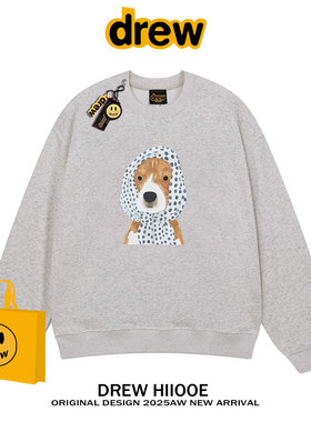 drew潮牌波点围巾小狗印花圆领卫衣女秋冬季宽松情侣2025新款上衣