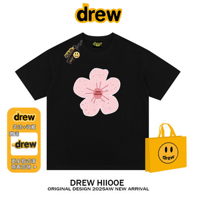 drew美式潮牌小雏菊花朵纯棉短袖t恤男女小众夏季宽松情侣半袖ins