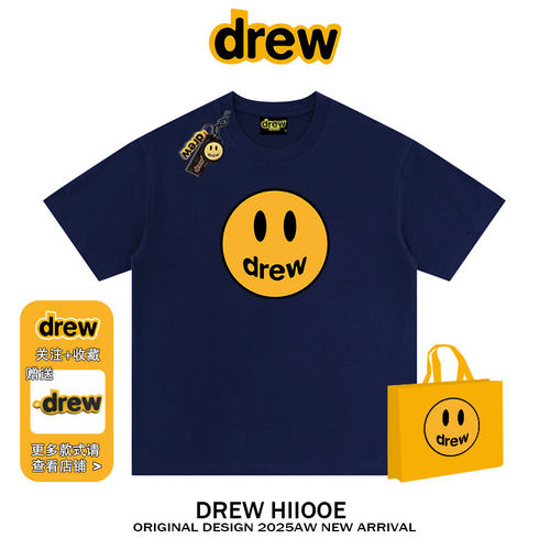 drew美式笑脸印花重磅短袖T恤