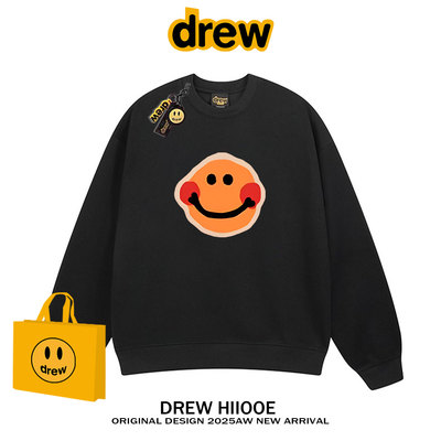 drew美式潮牌周雨彤同款圆领卫衣女秋冬新款笑脸百搭宽松情侣上衣