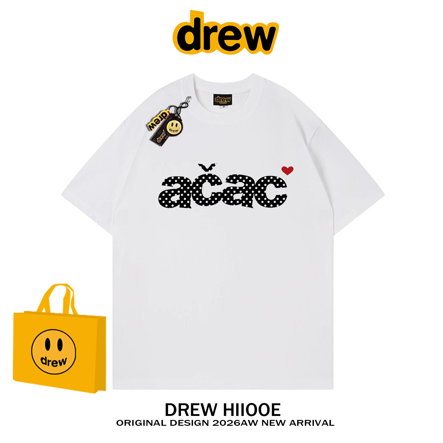 drew美式潮牌波点acac字母印花纯棉短袖T恤男女宽松休闲情侣上衣图片