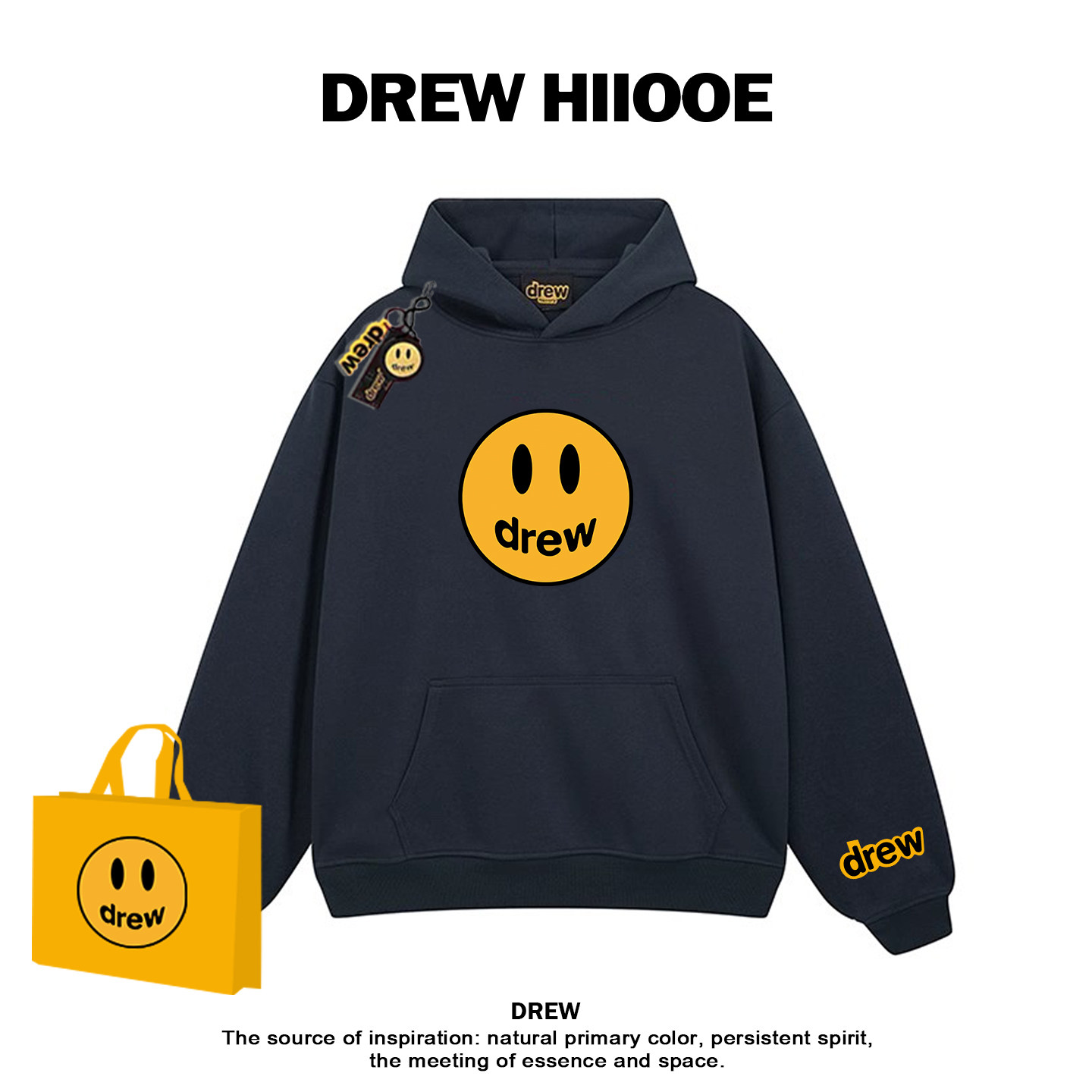 drew美式潮牌笑脸印花连帽卫衣男女秋冬宽松纯棉帽衫情侣加绒外套图片
