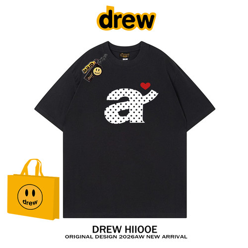 drew美式潮牌斑点爱心字母印花纯棉短袖T恤男女学生宽松情侣上衣