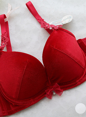 日本原单 丝绒简洁甜美低心位聚拢文胸70B70C70D75B75C75D白/红色