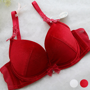 日本原单 红色 丝绒简洁甜美低心位聚拢文胸70B70C70D75B75C75D白