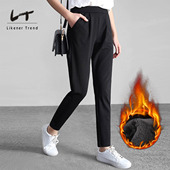 女裤 松紧腰大码 小脚裤 子薄款 子 LT哈伦裤 长裤 女加绒加厚高腰九分裤