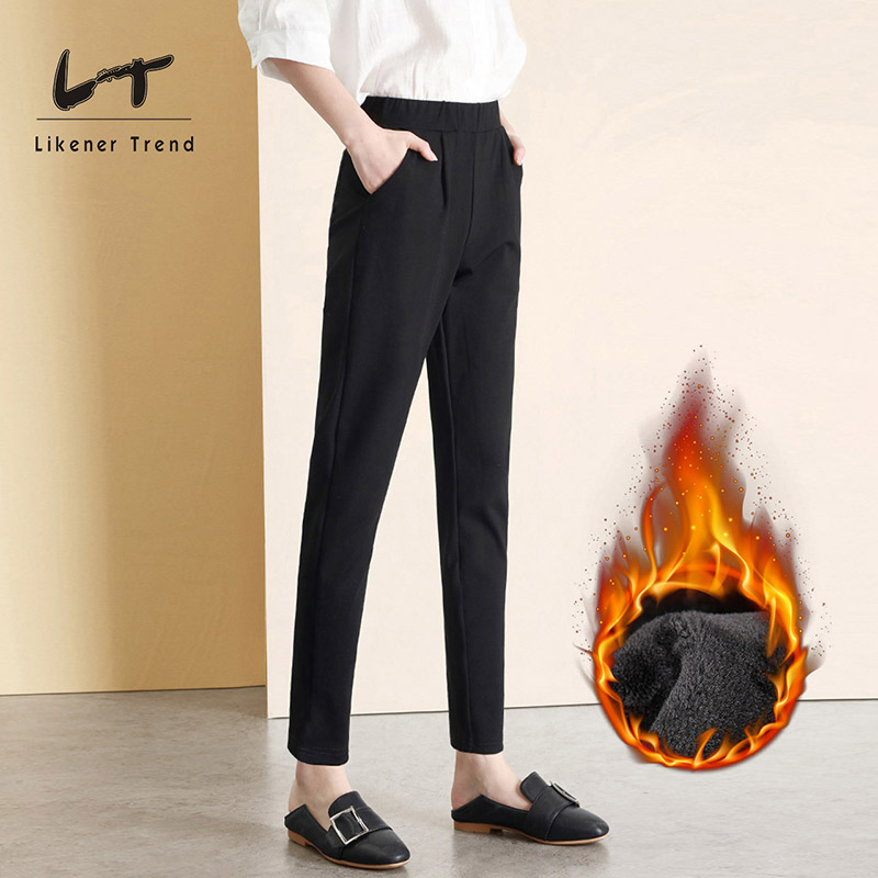 LT加绒加厚九分黑色女裤西装哈伦裤女高腰大码胖mm休闲裤薄款长裤