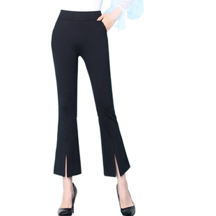 LT喇叭裤女2025春夏新款高腰垂感黑色九分西装裤子坠感微喇九分裤