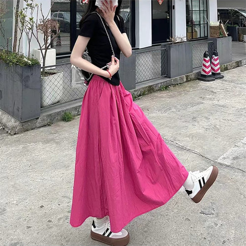 超好看山本风树莓粉色高腰A字半身裙女夏新款显瘦小个子百搭半裙