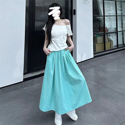 超好看山本风薄荷绿色高腰A字半身裙女夏新款显瘦小个子百搭半裙