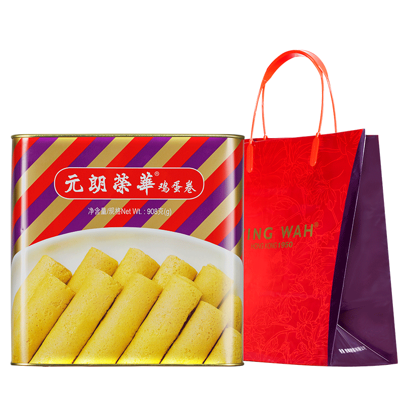 元朗荣华原味鸡蛋卷罐装铁盒伴手礼糕点908克铁罐装礼盒酥脆经典